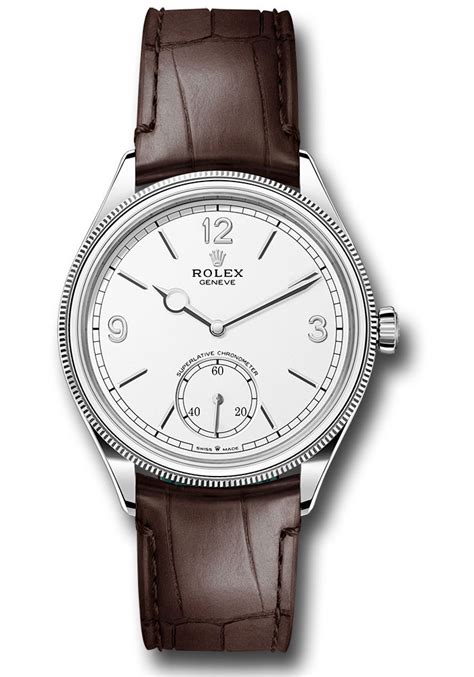 rolex uhr mit lederarmband mit weiss weißgolden klassiker|Rolex 1908 Uhr: 18 Karat Weißgold – m52509.